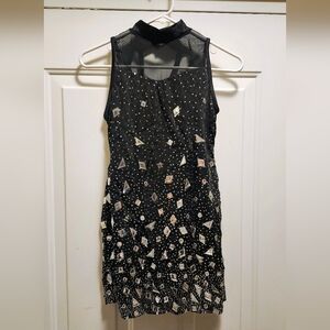 Weissman Black and Silver Geometric Mini Dress